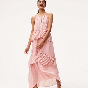 Pink Tiered Halter Maxi Dress